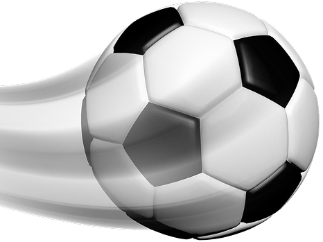 Soccer ball with motion trail flying through a black background