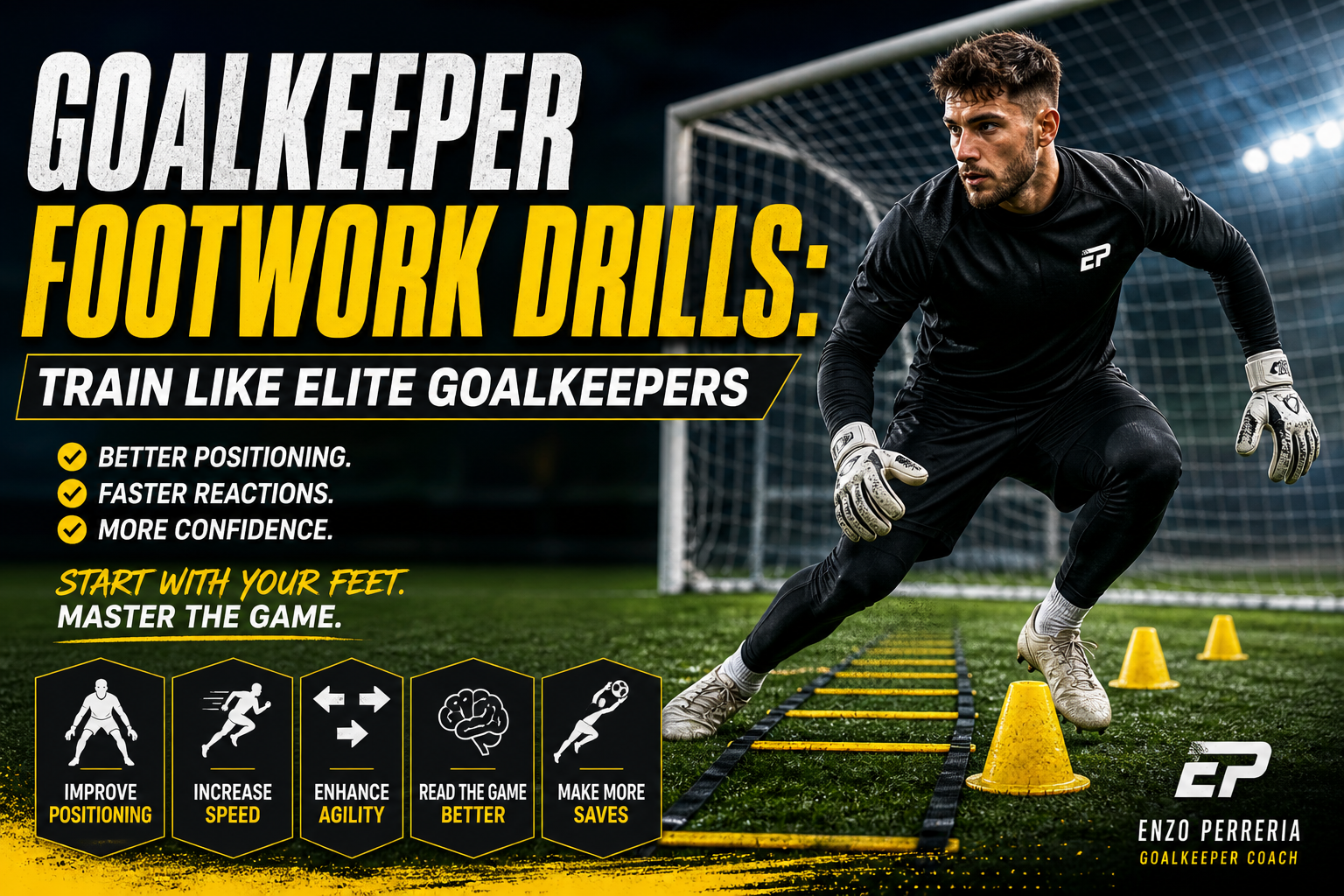 Goalkeeper performing footwork drills