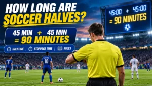 Soccer referee timing match with 45 minute halves and game rules