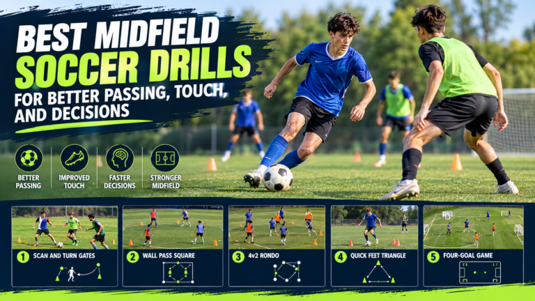 Best midfield soccer drills for improving passing, ball control, scanning, and decision-making with five training exercises